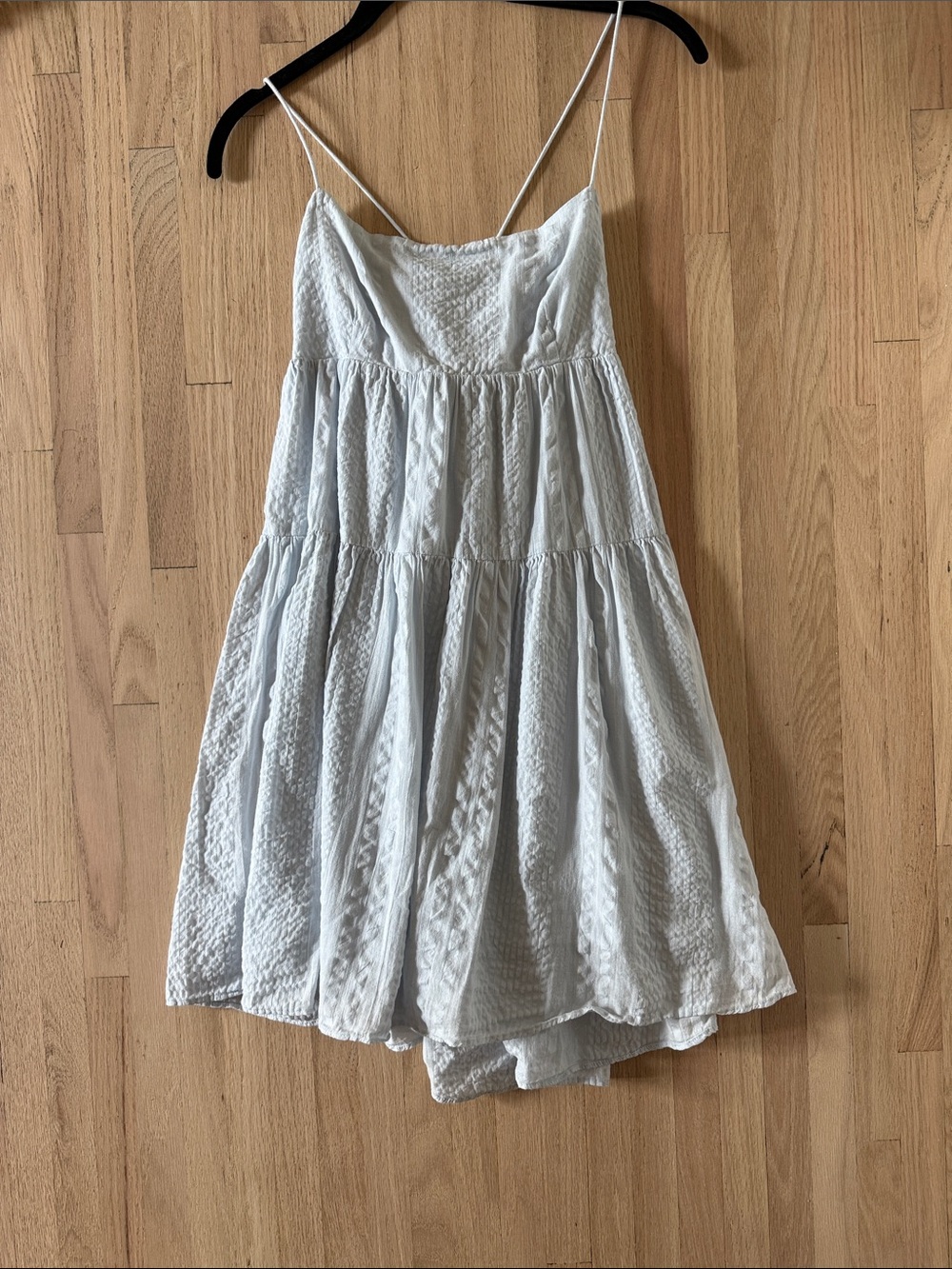 Light Blue Textured Spaghetti Strap Sundress 2XS